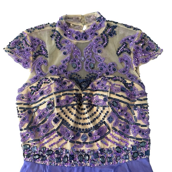 Sherri Hill VTG Maxi Dress Ball Gown Prom Sz 4 Purple Beaded Layered Sheer Fairy - Picture 6 of 12